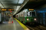 An outbound Green Line train pulls into North Station